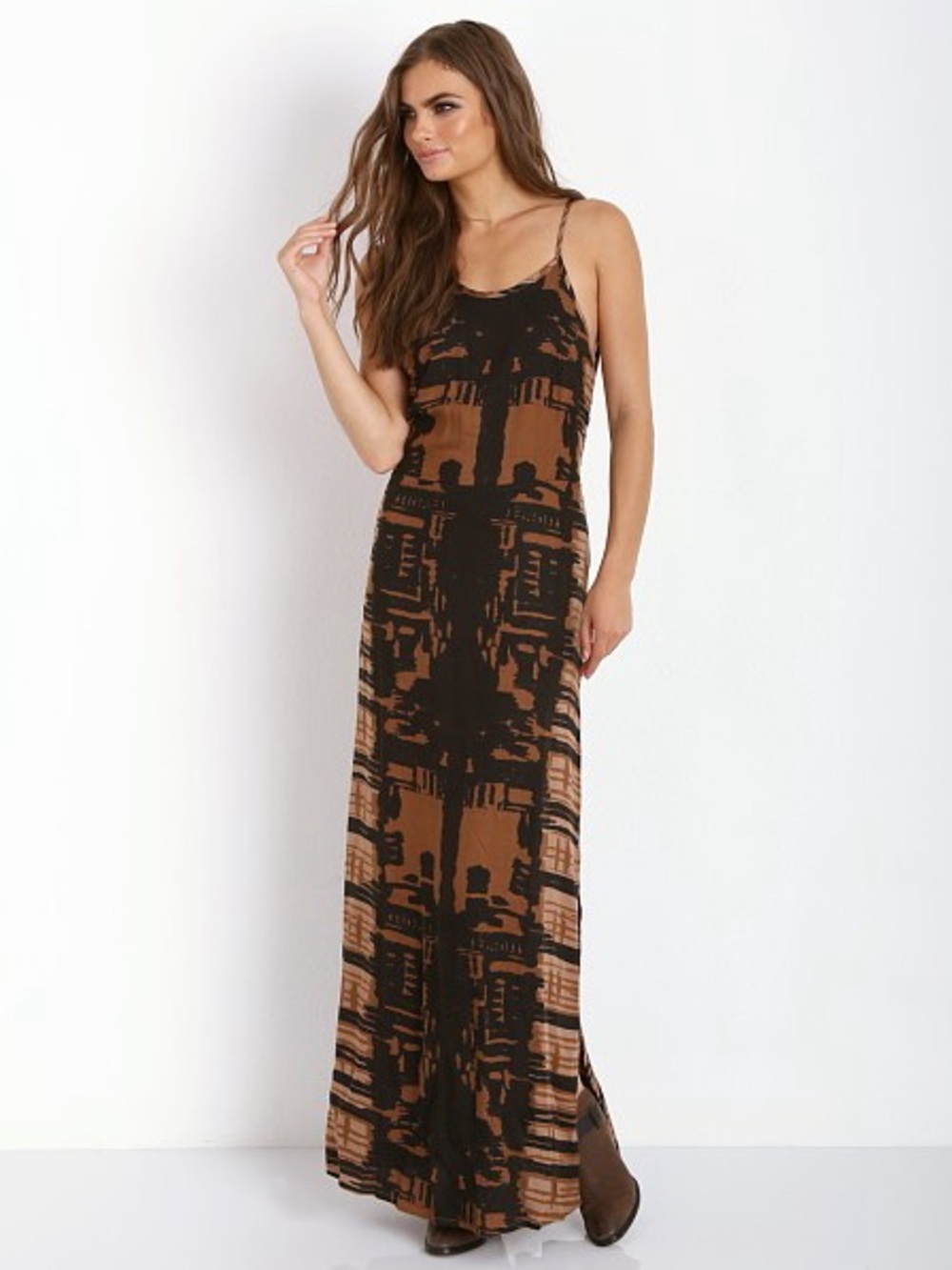 NWT Cleobella Isla Maxi Dress Ikat Black Brown Strappy Back XS